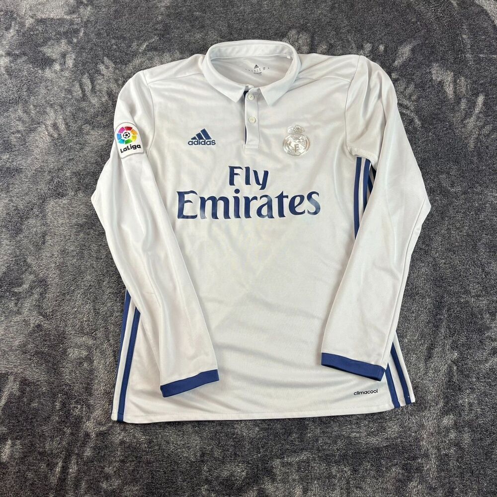 Adidas Real Madrid 2016 Fly Emirates Jersey Polo Climacool Long Sleeve S